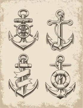 Hand Drawn Anchor Set Illustrazione stock