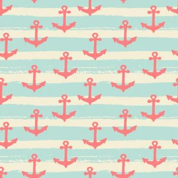 Hand Drawn Anchors Seamless Pattern Stock Illustration