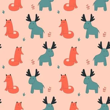 Hand drawn animals pattern. Stock Illustration