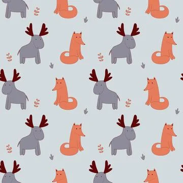 Hand drawn animals pattern. Stock Illustration
