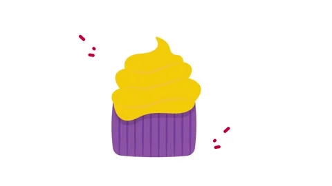 Hand Drawn Animated Birthday Cupcake Icon with Yellow Frosting and Purple Liner 動画素材 345826549