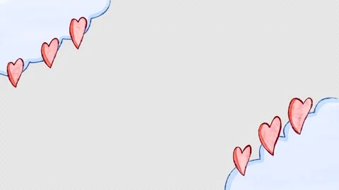 Hand drawn animated doodle of clouds with hearts. Video clip with alpha channel. Stock Footage 299425804