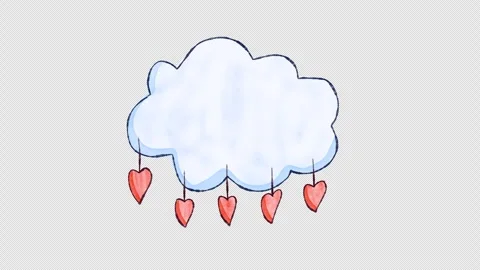 Hand drawn animated doodle of clouds with hearts. Video clip with alpha channel. Stock Footage 299426325