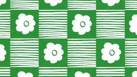 Hand-Drawn Animated Flower Checkerboard video | Floral Sketch Geometric Stock Footage 332718430