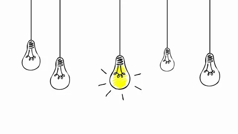 Hand drawn animated light bulbs invention or idea concept. Stock Footage 102971492