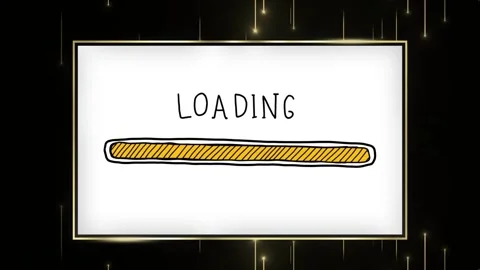 Hand drawn animated loading bar fills up with yellow stripes inside a white box Stock Footage 339257192