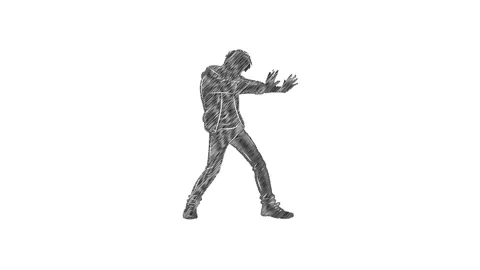 Hand drawn animated man pushing invisible wall Vidéo 346885979