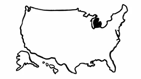 Hand drawn animated map of Michigan and the USA made in scribble style filmed on Video stock 275663587