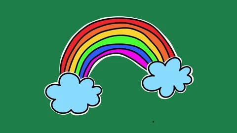 Hand Drawn Animated Rainbow and Clouds Sky Arch on Green Screen Stock Footage 334579492