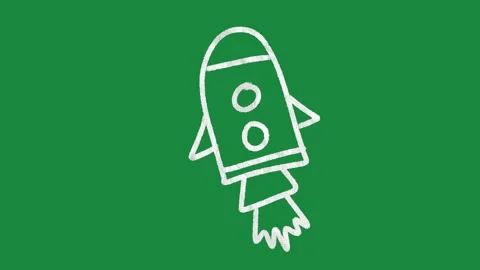 Hand Drawn Animated Rocket Ship Space Launch on Green Screen Video stock 334579537
