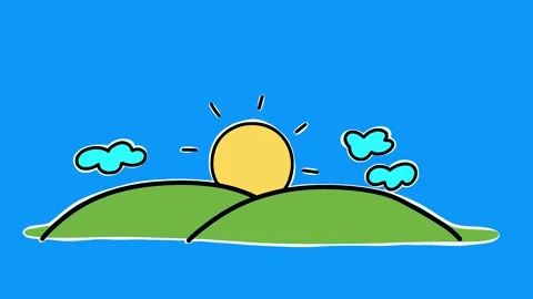 Hand Drawn Animated Sunrise Landscape 2D Nature Scene Stock Footage 334579485
