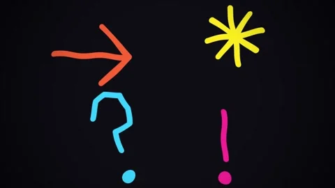 Hand drawn animated symbols arrow question mark exclamation point and asterisk Stock Footage 334668792