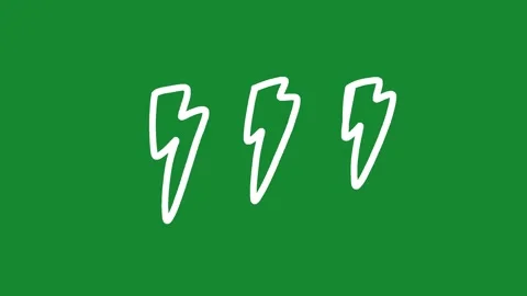 Hand Drawn Animated Triple Lightning Flash Power on Green Screen Stock Footage 334579456