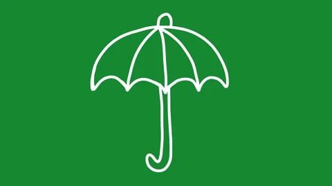 Hand Drawn Animated Umbrella Outline Weather Doodle on Green Screen Stockbeeldmateriaal 334579467