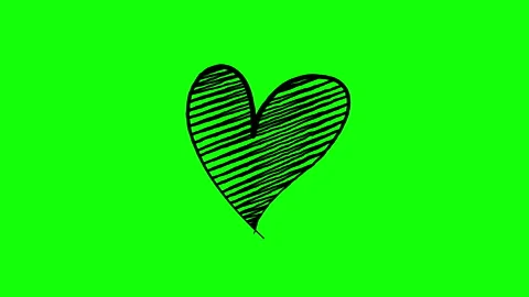 Hand drawn animation black line heart shape on green background. Stock Footage 343331389