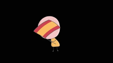 Hand drawn animation of a boy waving a Spanish flag Stock Footage 142754229