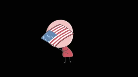 Hand drawn animation of a boy waving an American flag Stock Footage 142957400