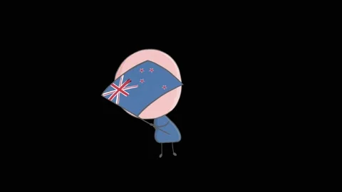 Hand drawn animation of a boy waving a flag of New Zealand Stock Footage 143163513