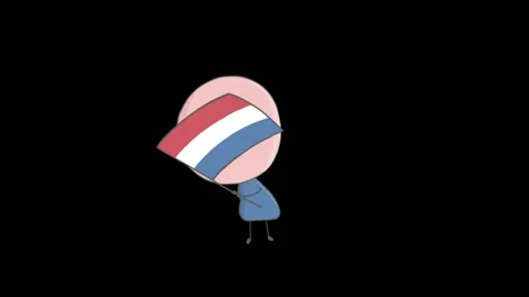 Hand drawn animation of a boy waving a flag of the Netherlands Stock Footage 143465897