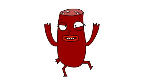 Hand drawn animation of dancing sausage character Stock Footage 104424987