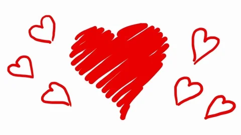 Hand drawn animation red hearts in scribble style. Video stock 80179983