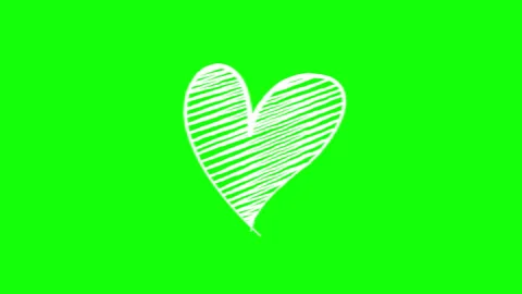 Hand drawn animation white line heart shape on green background. 库存影片 343386947