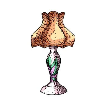 Hand drawn antique table lamp illustration with ornate base イラスト素材