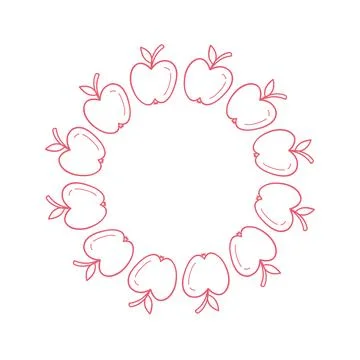 Hand Drawn Apple Frame with Circular Fruit Wreath and Copy Space Design Stock Illustration