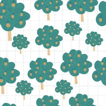 Hand drawn apple fruit trees seamless pattern on white background. Stock Illustration