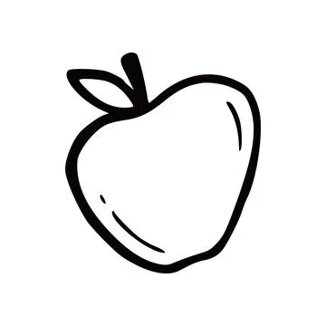 Hand drawn apple with leaf. Stock Illustration