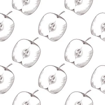Hand drawn apple slice seamless pattern. Apple fruit wallpaper. Stock Illustration