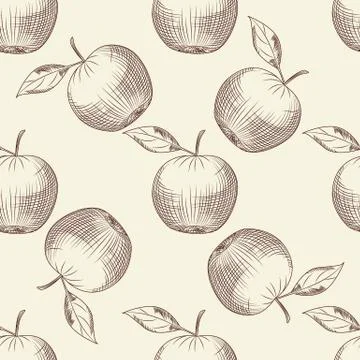 Hand drawn apples seamless pattern. Apple fruit wallpaper. 库存插图