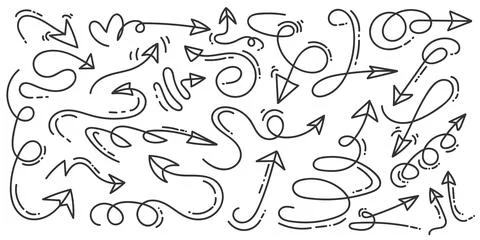 Hand Drawn Arrow Collection. Arrow Icon with Sketch Doodle Style Stock Illustration