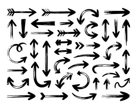 Hand Drawn Arrow Collection Black Ink Arrows in Various Styles and Directions Stock Illustration
