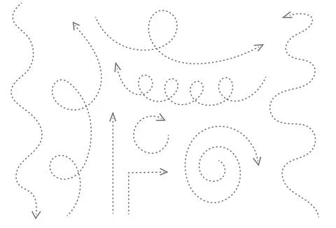 Hand drawn arrow directions with dashed lines, Illustrazione stock