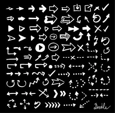 Hand Drawn Arrow Doodle Vector Set Black Ground Stock Illustration