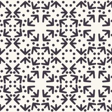 Hand drawn arrow dot shapes. Repeating geo background. Monochrome surface design イラスト素材