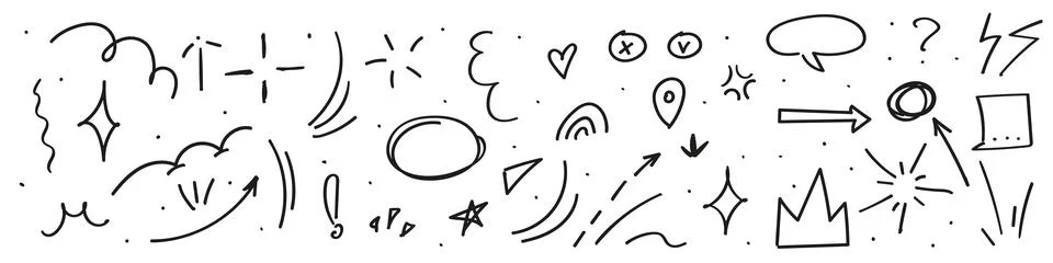 Hand-drawn arrow dynamics with doodle details, in anime-style cartoon prese.. Stock Illustration