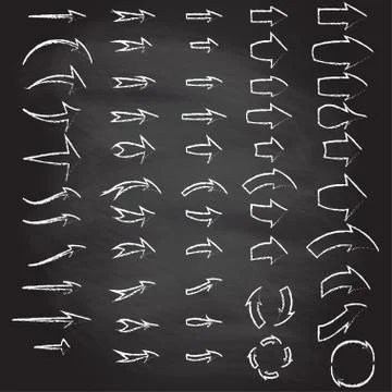 Hand drawn arrow icon set isolated on blackboard texture.  Vector illustration. Stock Illustration