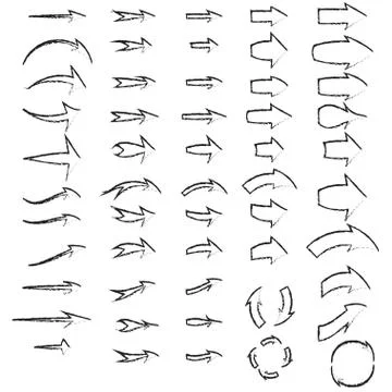 Hand drawn arrow icon set isolated on white background. Vector illustration. Illustrazione stock