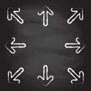 Hand drawn arrow icon set isolated on blackboard texture. Vector illustration. Stock Illustration