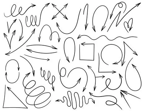 Hand drawn arrow icon vector for design, thin arrows, chaotic sizes Stock Illustration