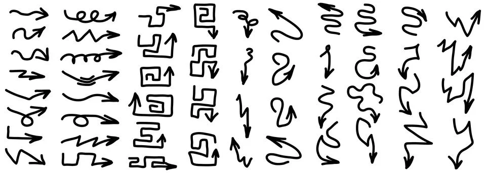 Hand drawn arrow icon vector set. Doodle sketch arrow icons with various Illustrazione stock