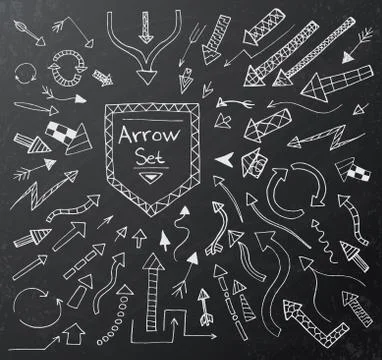 Hand drawn arrow icons set on black chalk board Ilustración de archivo