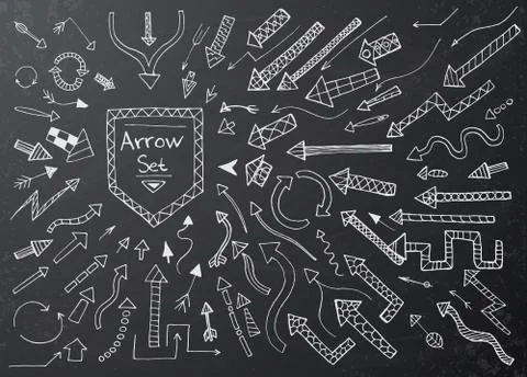 Hand drawn arrow icons set on black chalk board Stock Illustration