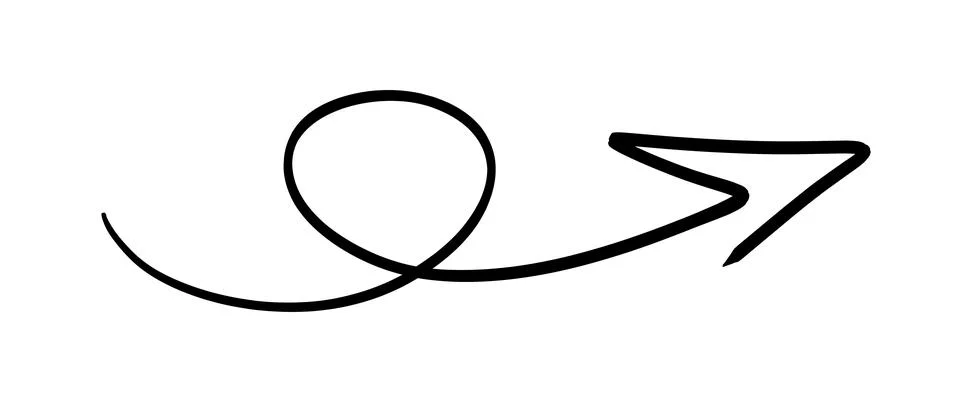 Hand drawn arrow with a loop and a sharp point indicating direction Illustrazione stock