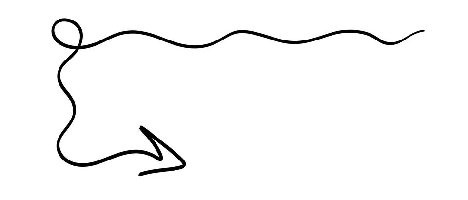 Hand drawn arrow pointing down and to the right with a wavy line Stock Illustration