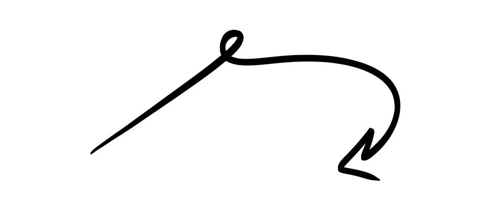 Hand drawn arrow pointing downwards and to the right with a loop Stock Illustration
