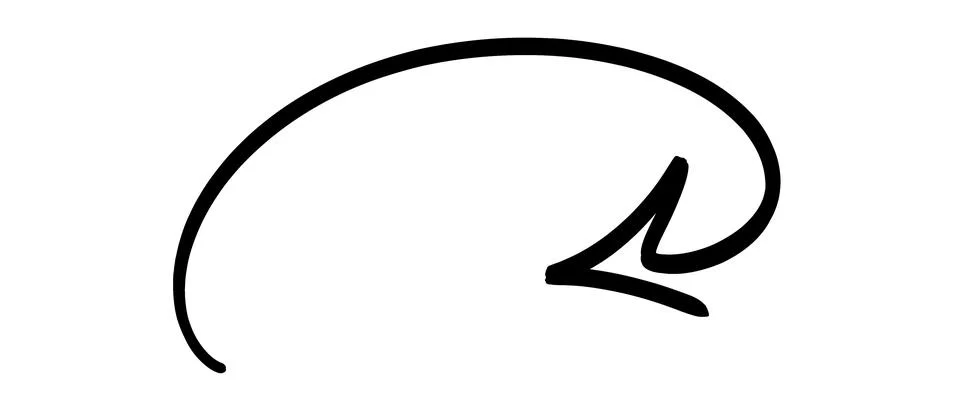 Hand drawn arrow pointing left with a curved stroke and a sharp tip Ilustração Stock