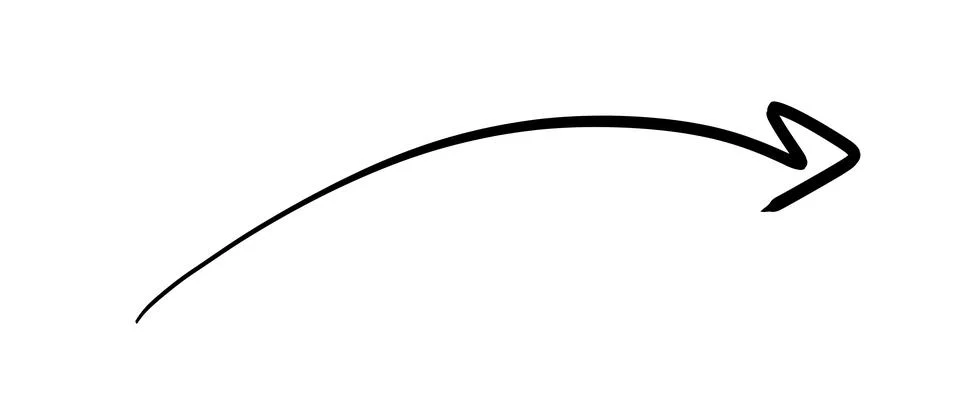 Hand drawn arrow pointing to the right with a curved line on transparent Illustrazione stock